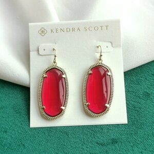 Kendra Scott Gold Drop Earrings - Elle Berry red glass $65 New